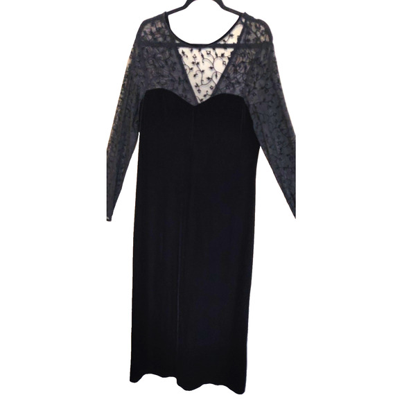 Robbie Bee Black Velvet Maxi Dress Sz 14 Burnout Formal Prom NWT Vintage 90s - Picture 2 of 16
